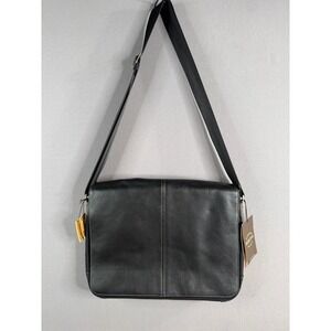 Boconi Slim Mailbag Messenger Bag Mens Black Leather RFID Laptop Case NWT Luxury